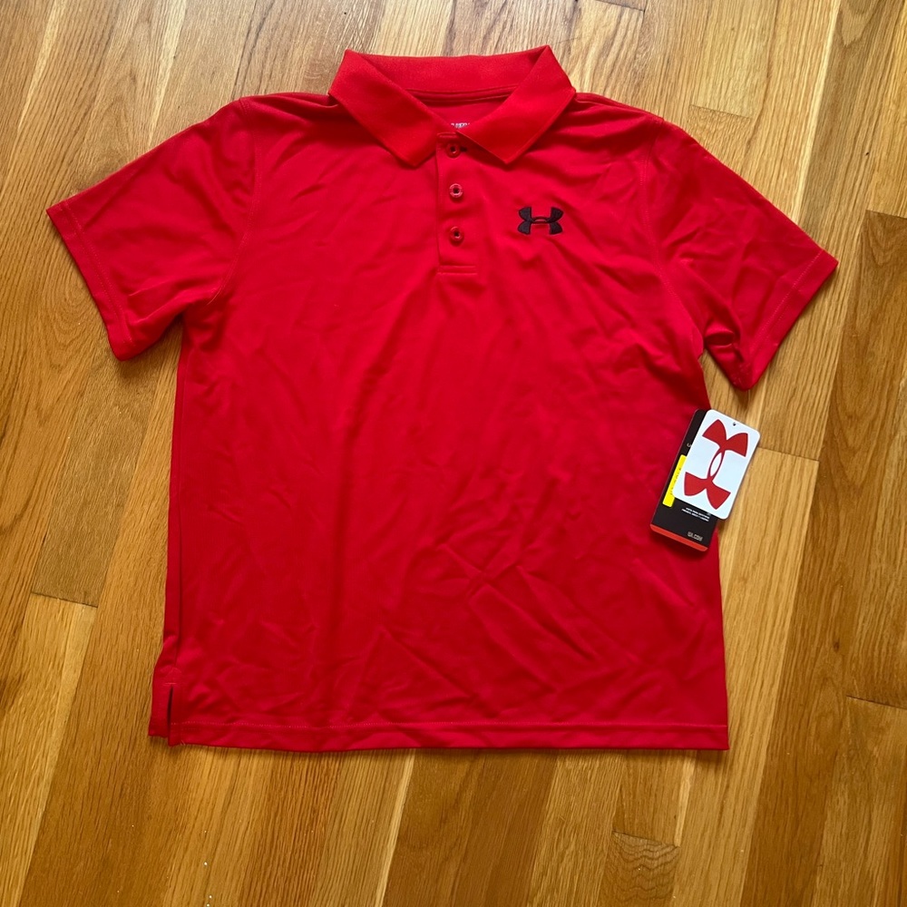 Under Armour Youth Red Athletic HeatGear Short Sleeve Polo Golf Shirt